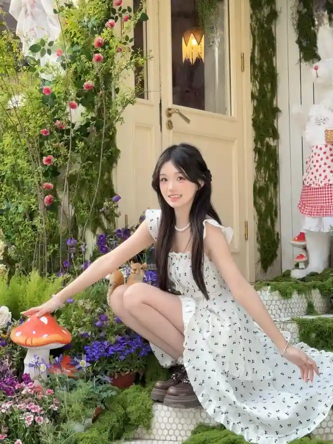 4k美女壁纸 - 花丛 - 蘑菇 - 李佳诺「哲风壁纸」