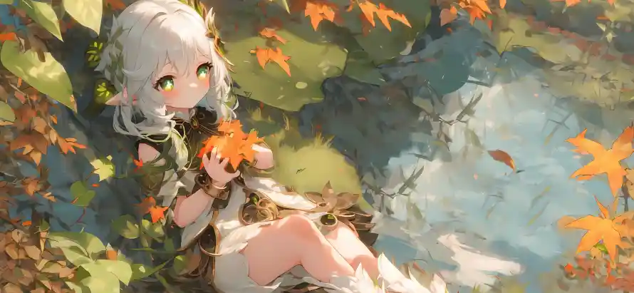 4k原神壁纸 - 枫叶 - 池塘 - 草地「哲风壁纸」