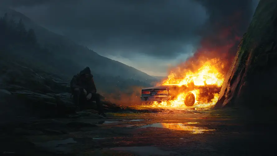 4k山地壁纸 - 山路 - 晚上 - 汽车「哲风壁纸」