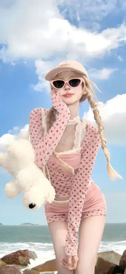 4k海边壁纸 - 礁石 - 粉色 - 美女「哲风壁纸」