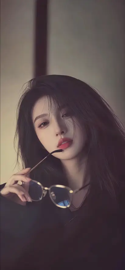 4k时尚壁纸 - 眼镜 - 红唇 - 长发美女「哲风壁纸」