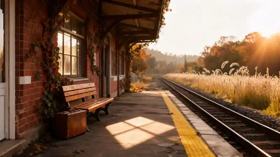 4k站台壁纸 - 车站 - 轨道 - 长椅「哲风壁纸」