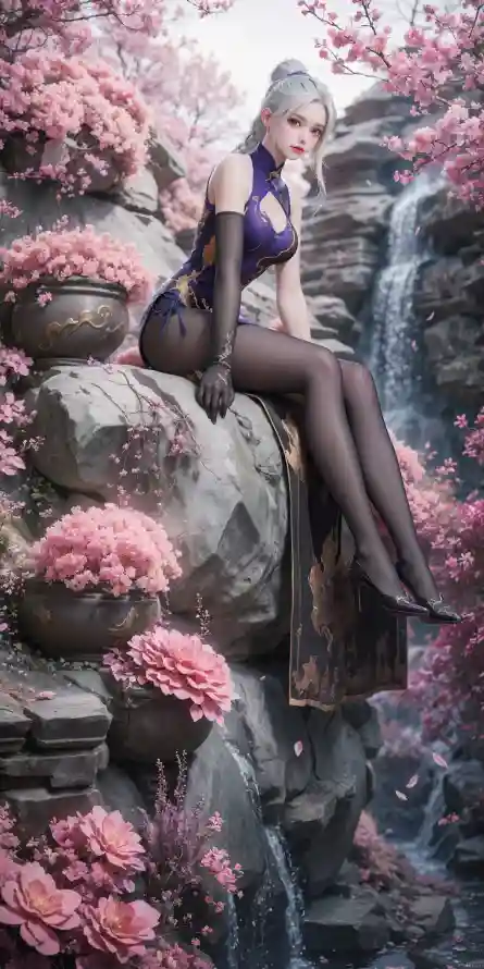 4k岩石壁纸 - 瀑布 - 黑丝 - 季莹莹「哲风壁纸」