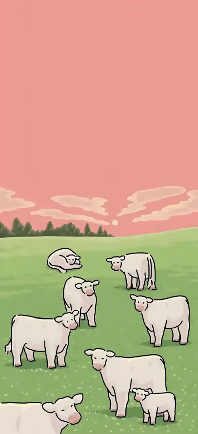 4k卡通壁纸 - 树木 - 羊群 - 草地「哲风壁纸」