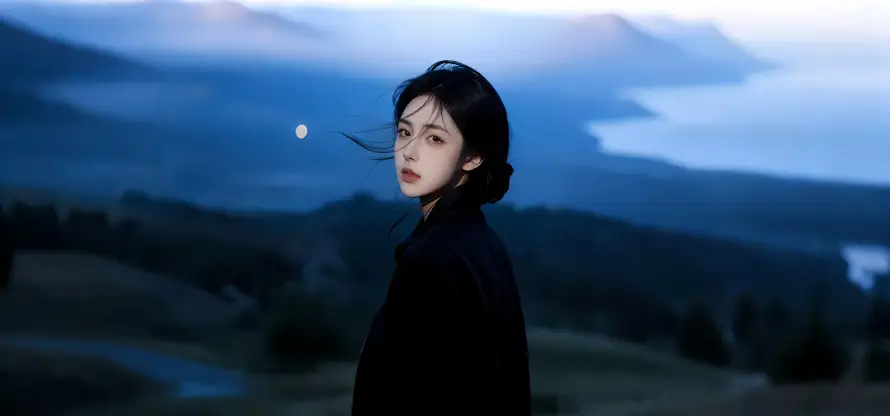 4k夜景壁纸-黑衣美女与晚上-壁纸推荐「哲风壁纸」