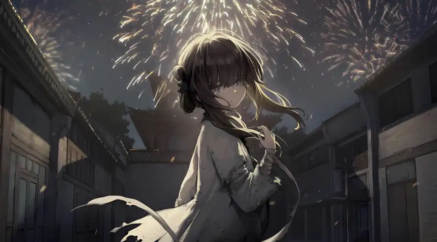 4k烟花壁纸 - 满穗 - 古建筑 - 古风少女「哲风壁纸」