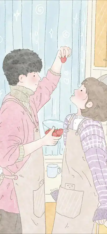 4k互动壁纸 - 厨房 - 围裙 - 情侣「哲风壁纸」