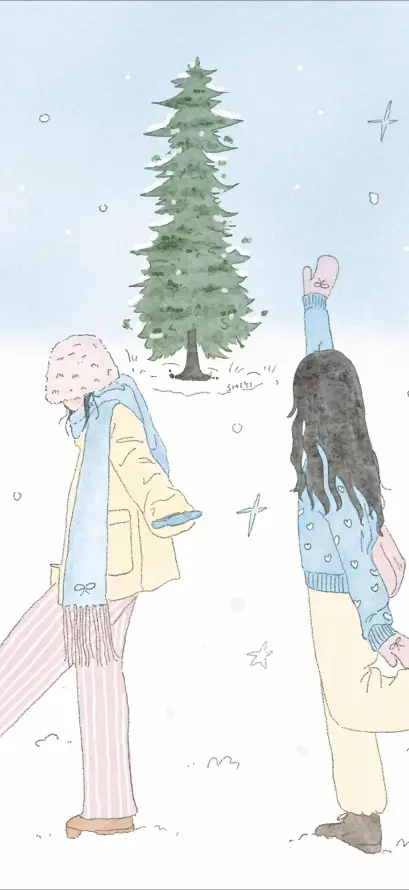 4k冬装壁纸 - 围巾 - 女孩 - 手绘「哲风壁纸」