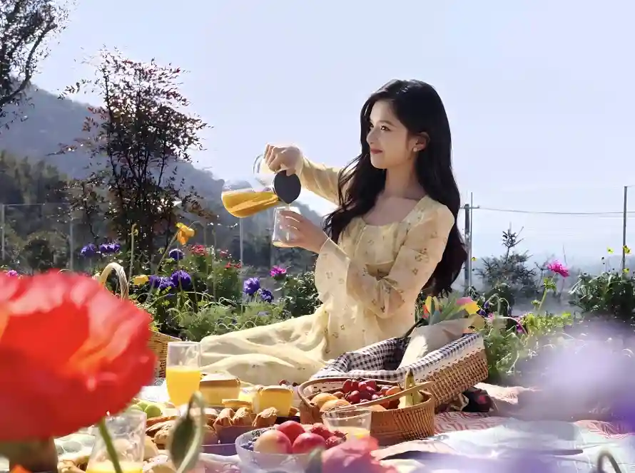 4k花园壁纸 - 野餐 - 鲜花 - 张婧仪「哲风壁纸」