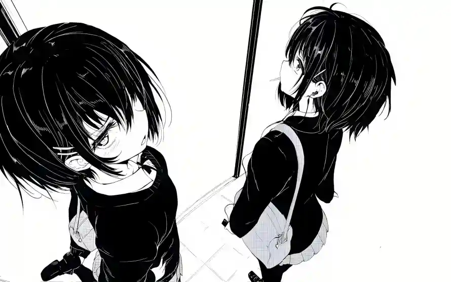 4k仰视壁纸 - 短发 - 背包 - 黑白「哲风壁纸」