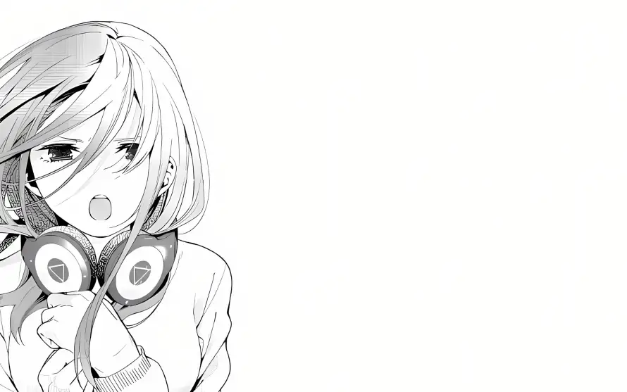 4k短发壁纸 - 耳机 - 黑白 - 漫画风「哲风壁纸」