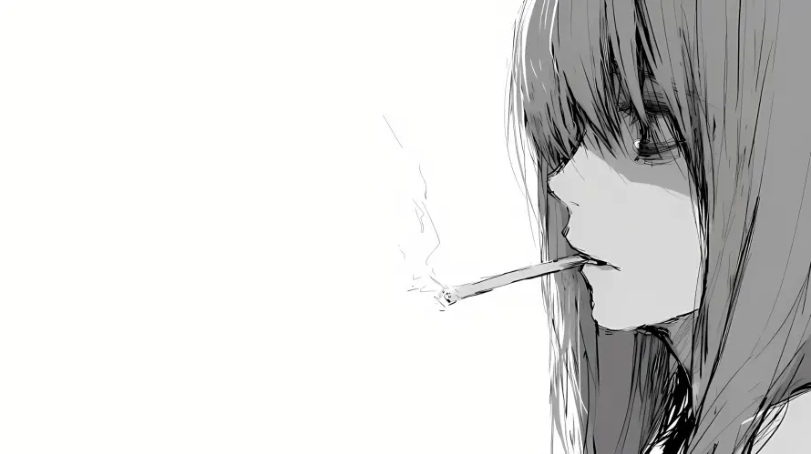 4k吸烟壁纸 - 长发 - 黑白 - 二次元「哲风壁纸」