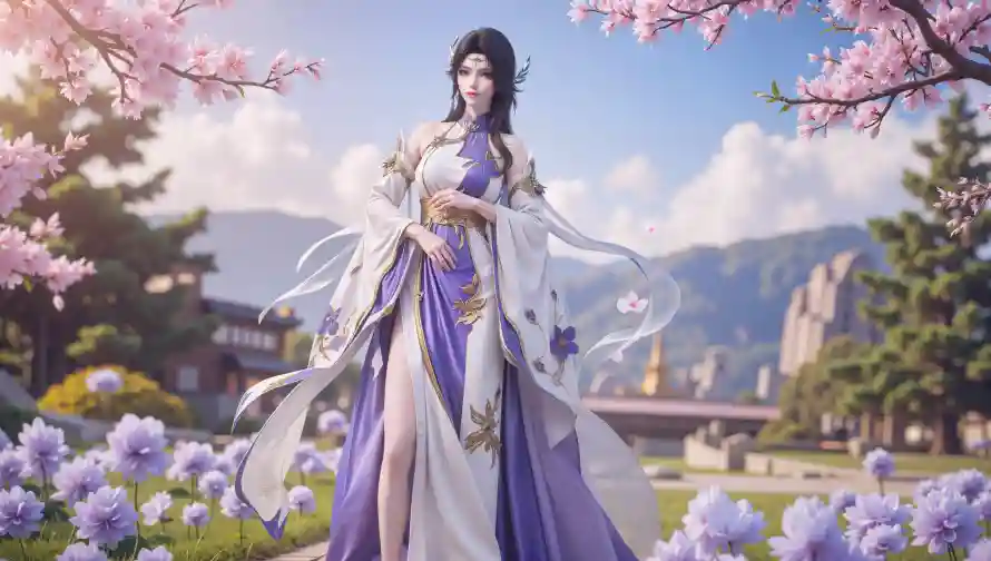 4k樱花壁纸 - 玄衣 - 紫花 - 古风美女「哲风壁纸」 4k樱花壁纸 - 玄衣 - 紫花 - 古风美女「哲风壁纸」