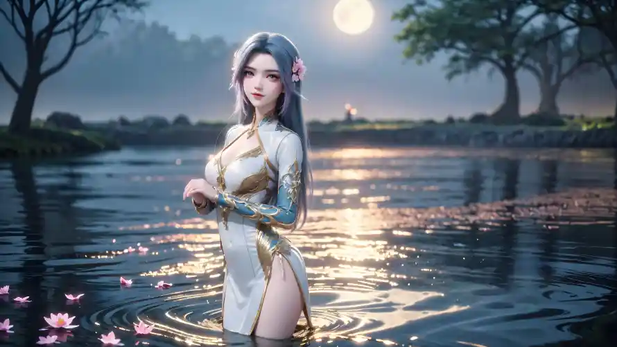 4k古风壁纸 - 旗袍 - 月亮 - 水边「哲风壁纸」 4k古风壁纸 - 旗袍 - 月亮 - 水边「哲风壁纸」