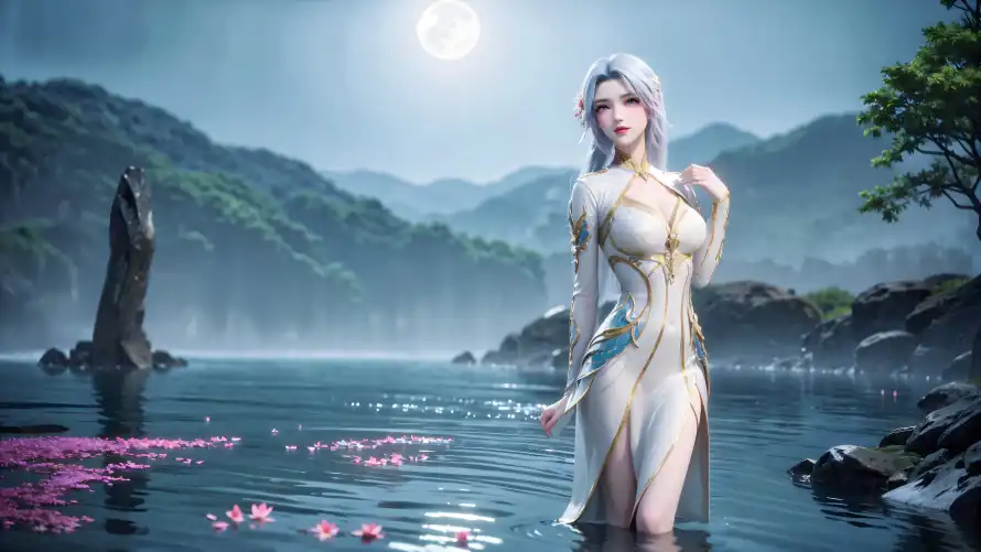 4k月夜壁纸 - 湖景 - 花瓣 - 银发「哲风壁纸」 4k月夜壁纸 - 湖景 - 花瓣 - 银发「哲风壁纸」