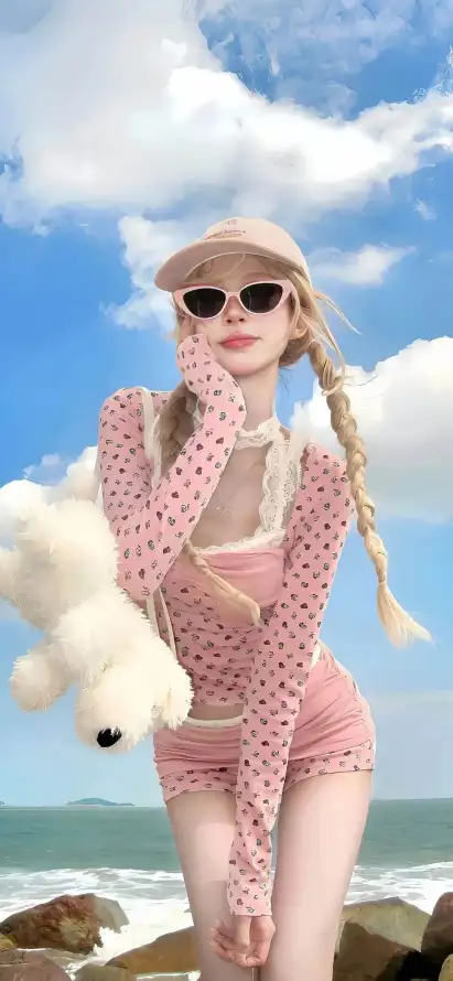 4k墨镜壁纸 - 海边 - 双麻花辫 - 手机壁纸「哲风壁纸」