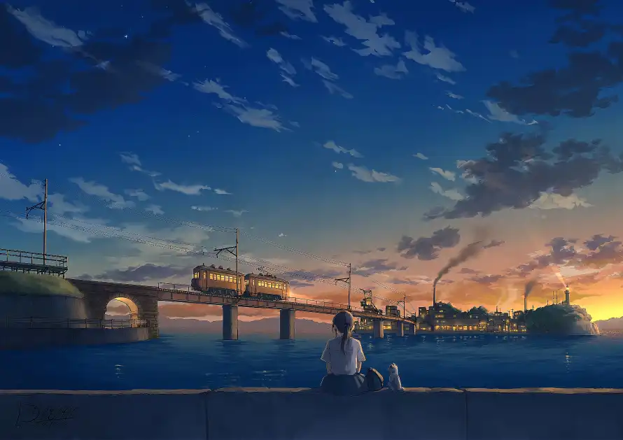 4k动漫壁纸 - 水边 - 漫画 - 火车「哲风壁纸」 4k动漫壁纸 - 水边 - 漫画 - 火车「哲风壁纸」