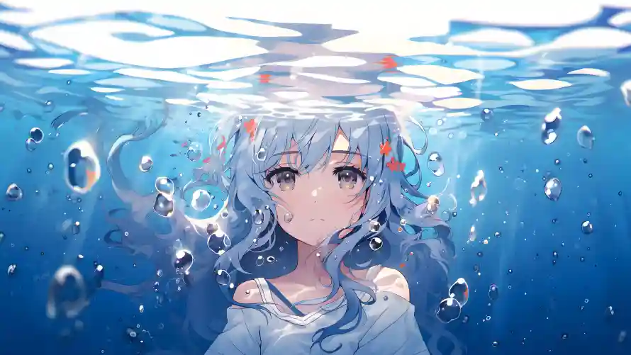 4k女孩壁纸 - 气泡 - 水下 - 白衣「哲风壁纸」