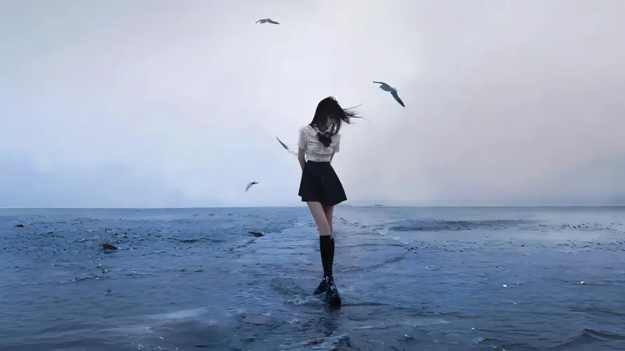 4kjk壁纸 - 冰海 - 海鸥 - 短裙「哲风壁纸」