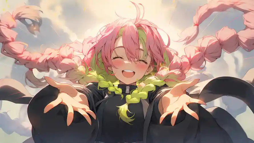 4k天空壁纸-粉色头发 - 恋柱-绿色配饰免费下载「哲风壁纸」