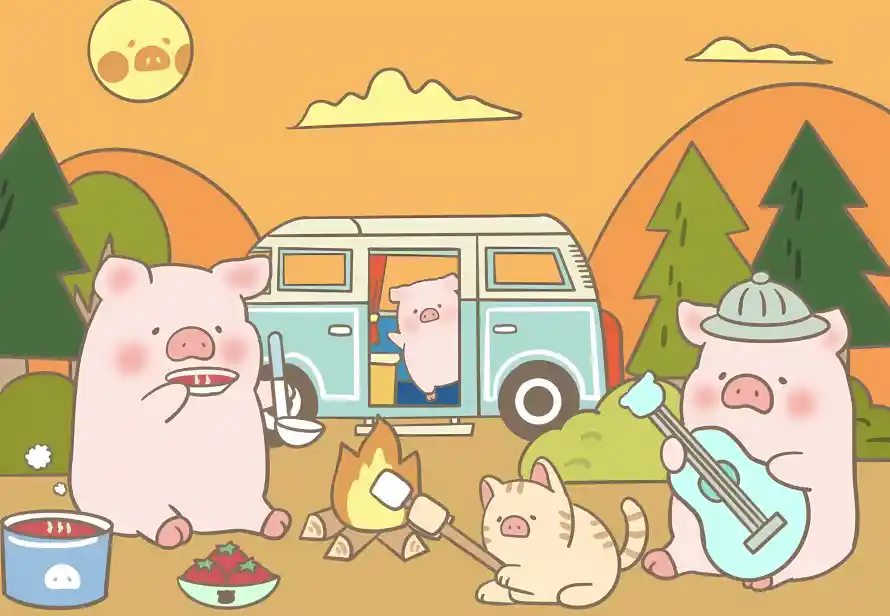 4k卡通壁纸 - 小猫 - 篝火 - 露营「哲风壁纸」