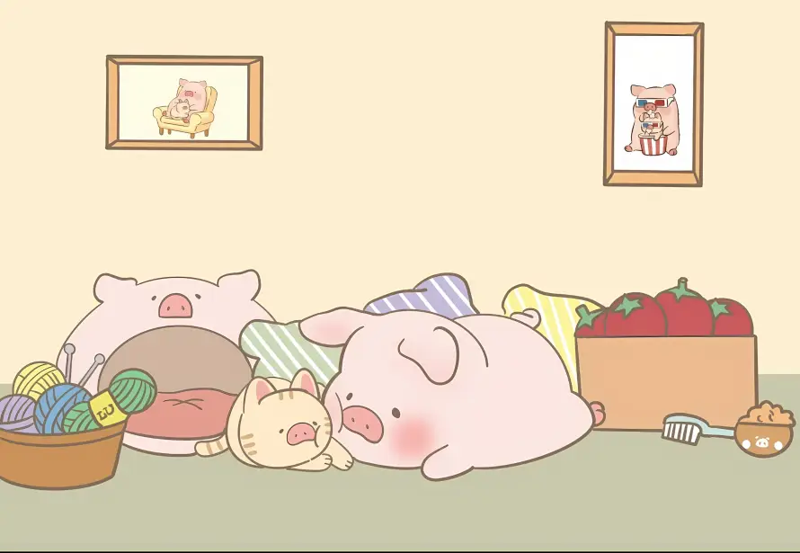 4k卡通壁纸 - 小猪 - 房间 - 毛线「哲风壁纸」