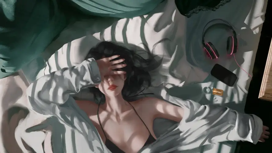 4k卧室壁纸-白色外套与性感-黑色内衣壁纸推荐「哲风壁纸」