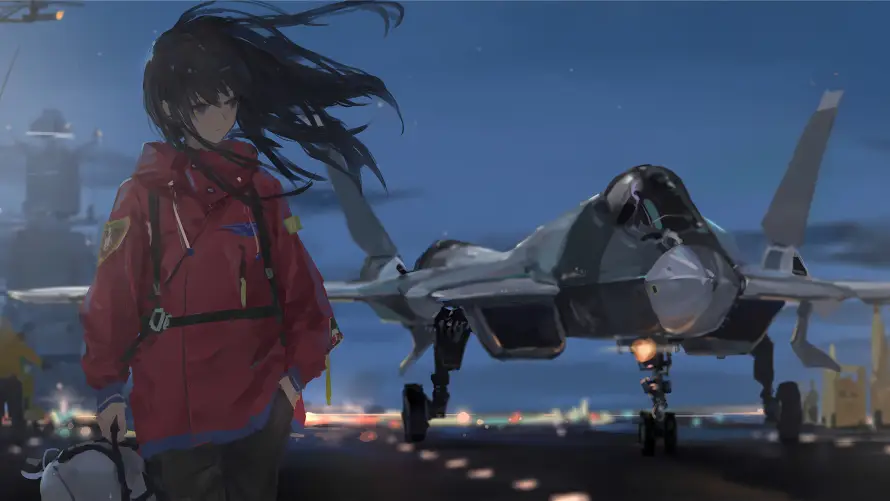 4k夜晚壁纸-二次元 - 机场-红色外套热门的壁纸「哲风壁纸」