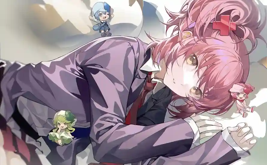 4k守护甜心壁纸 - 粉色头发 - 紫色校服 - 二次元少女「哲风壁纸」