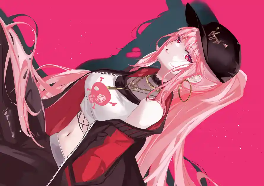 4k红瞳壁纸 - 二次元 - 棒球帽 - 粉色背景「哲风壁纸」 4k红瞳壁纸 - 二次元 - 棒球帽 - 粉色背景「哲风壁纸」