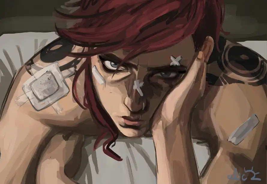 4k红发壁纸 - 蔚 - 纹身 - 油画风「哲风壁纸」