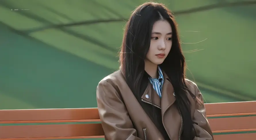 2k长发壁纸-刘浩存 - 长椅-棕色外套壁纸分享「哲风壁纸」