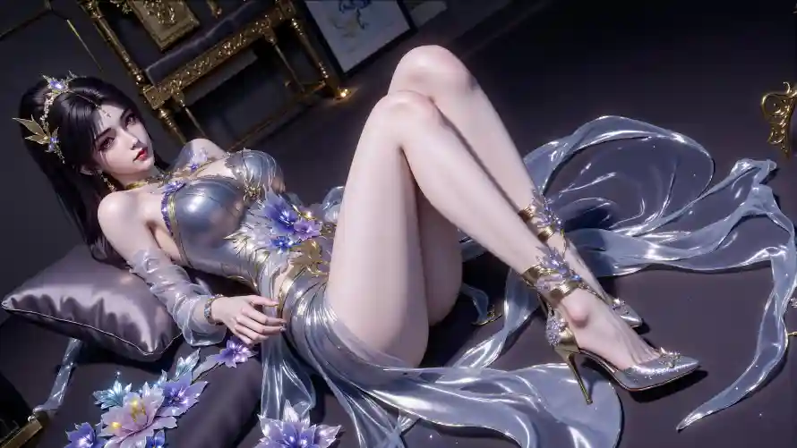 4k王曦壁纸 - 高跟鞋 - 华丽坐姿 - 完美世界「哲风壁纸」