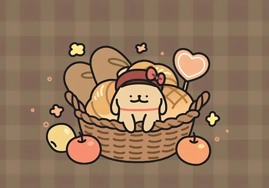 4k卡通壁纸 - 竹篮 - 线条小狗 - wallpaper「哲风壁纸」