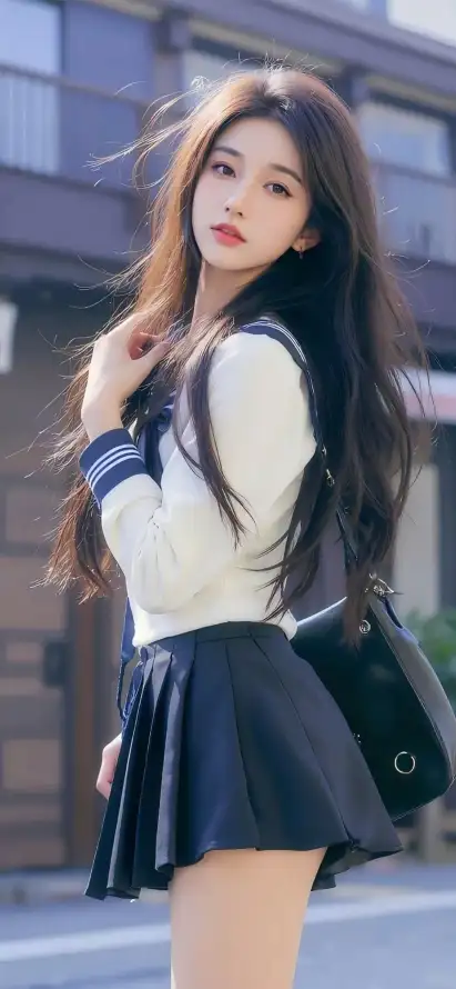 4k美女壁纸 - 背包 - 街道 - 黑裙「哲风壁纸」