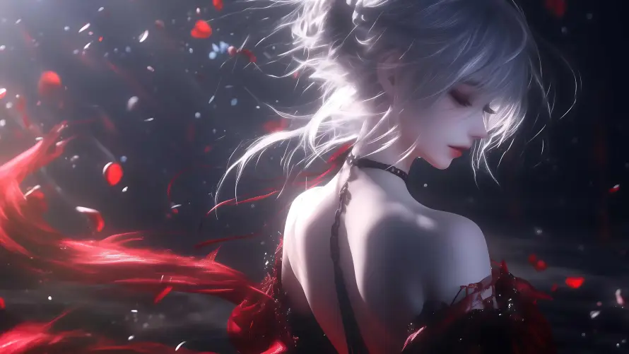 4k红衣壁纸 - 背影 - 动漫少女 - 玫瑰少女「哲风壁纸」