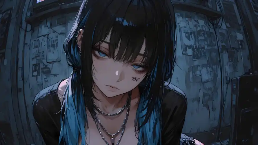 2k暗黑壁纸-二次元与黑蓝发-动漫女孩壁纸分享「哲风壁纸」