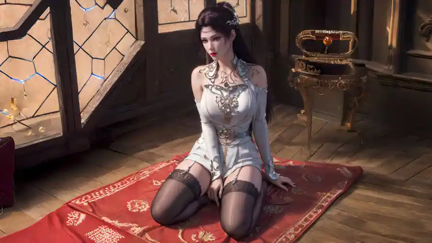 4k云韵壁纸 - 古风 - 坐姿 - 白衣「哲风壁纸」