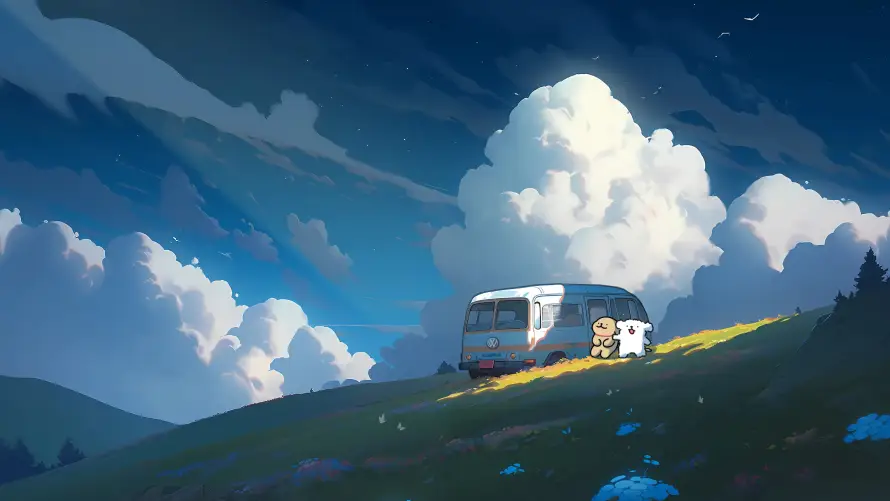 4k云朵壁纸 - 野花 - 旷野郊游 - 线条小狗「哲风壁纸」