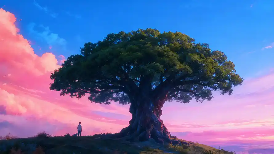 4k剪影壁纸 - 大树 - 天空 - 晚霞「哲风壁纸」