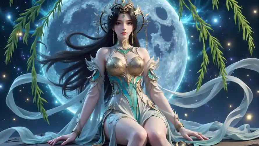 4k古风壁纸 - 女神 - 月亮 - 柳枝「哲风壁纸」 4k古风壁纸 - 女神 - 月亮 - 柳枝「哲风壁纸」