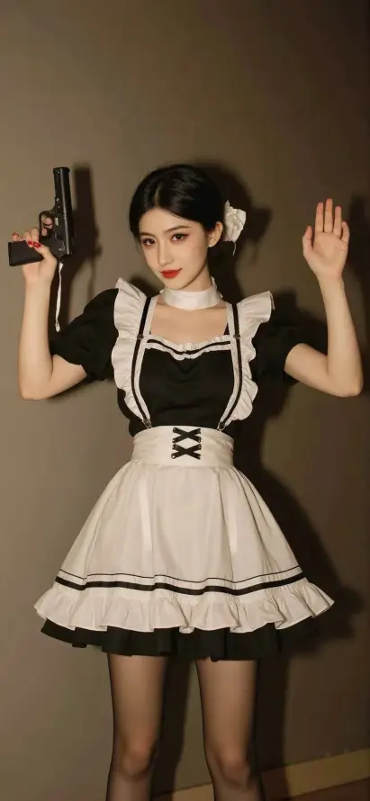 4k室内壁纸 - 手枪 - 美女 - 黑丝「哲风壁纸」