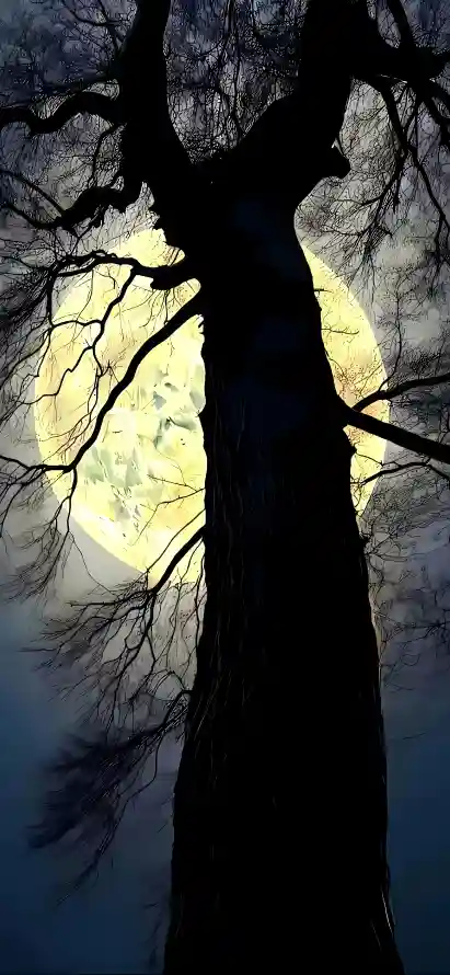 4k剪影壁纸 - 树 - 夜空 - 月亮「哲风壁纸」