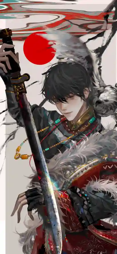 4k古风壁纸 - 剑 - 插画 - 红日「哲风壁纸」