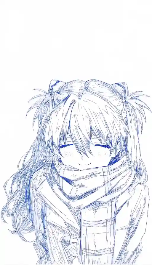 4k手绘壁纸 - 线稿 - 蓝色 - 明日香「哲风壁纸」