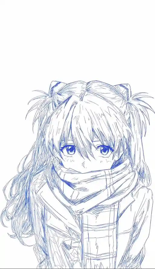 4k线稿壁纸 - 蓝色 - 双马尾 - 明日香「哲风壁纸」
