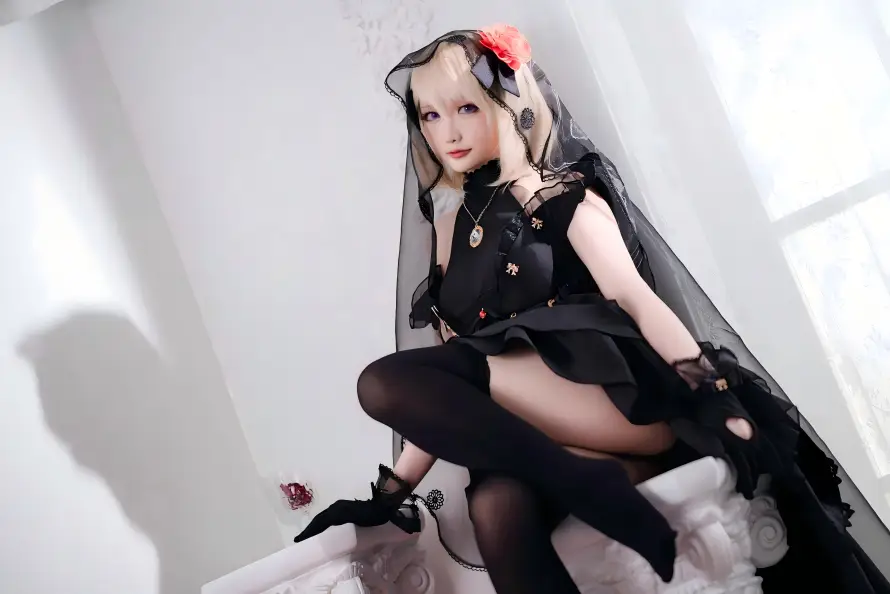 4k坐姿壁纸 - 美女 - 面纱 - 黑丝「哲风壁纸」