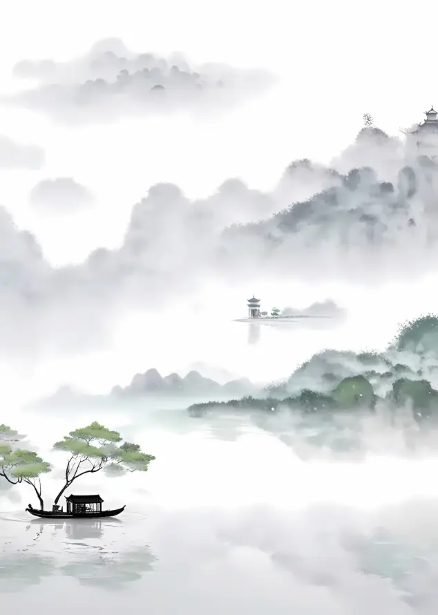 4k云雾壁纸 - 小船 - 远山 - 水墨画「哲风壁纸」