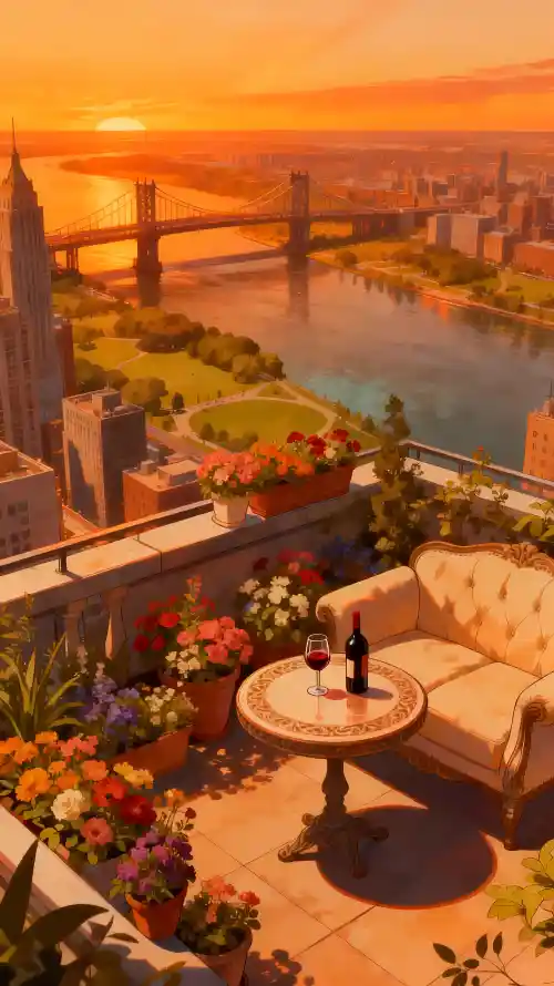 4k晚霞壁纸 - 红酒 - 花簇 - 室外咖啡馆「哲风壁纸」