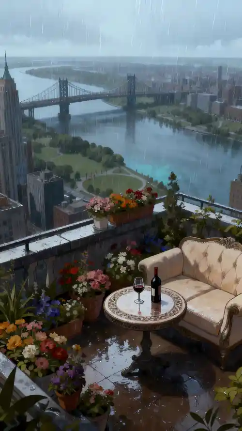 4k雨天壁纸 - 红酒 - 花簇 - 室外咖啡馆「哲风壁纸」